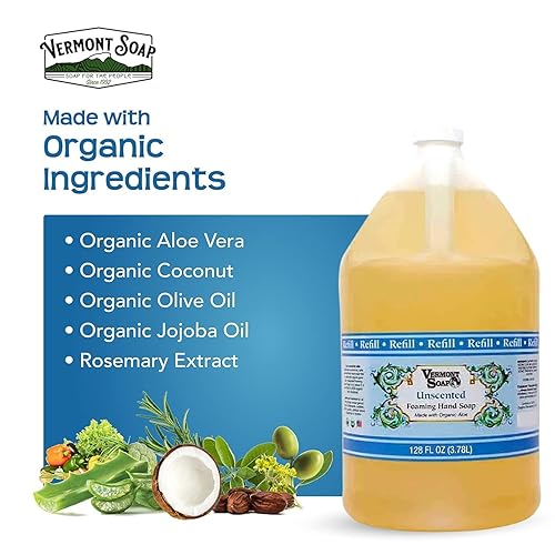 Miniatura 70 de VERMONT SOAP Jabón de manos espumoso de lavanda orgánica, jabón hidratante natural para piel seca, jabón líquido de manos de baño sin fragancia