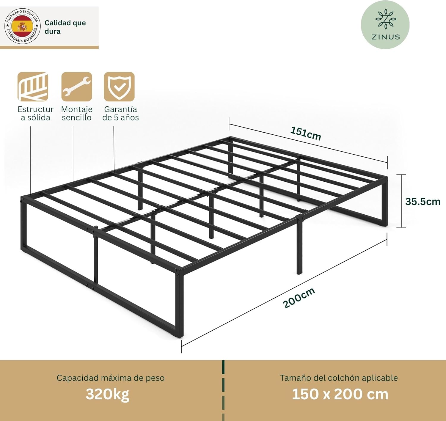 Zinus Lorelai Metal Platform Bed Frame, front view
