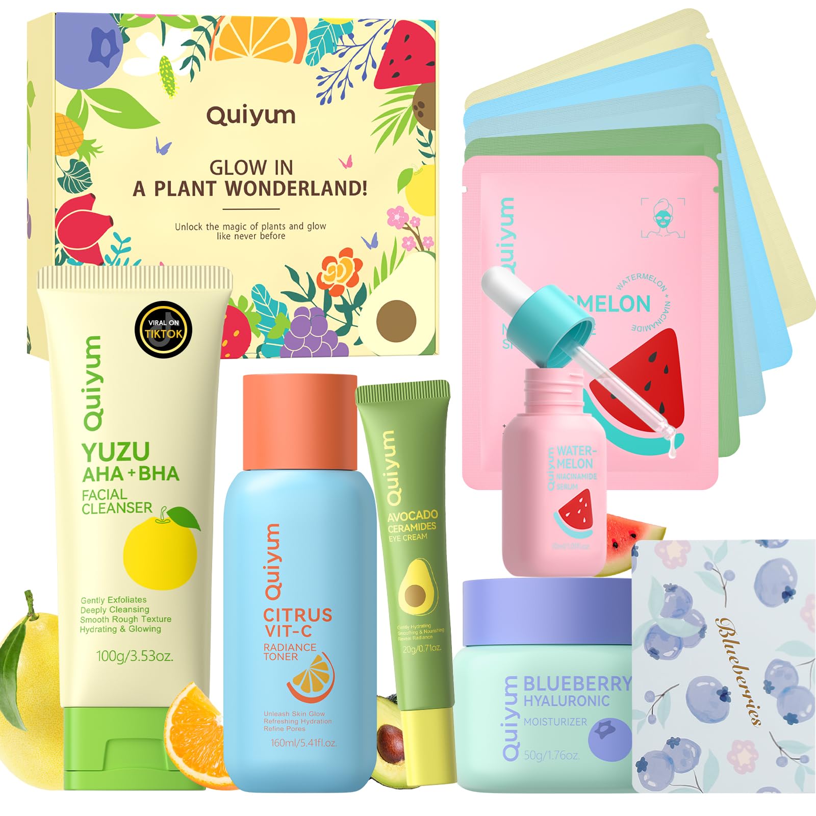 Fruit Skin Care Sets, Routine Skincare with Facial Mask, Beauty Skincare for women, Facial Care, Hydration, Moisturizing, Oil Control, Glow Up, Teen Girl Gifts Trendy Stuff, Spa-Like at Home