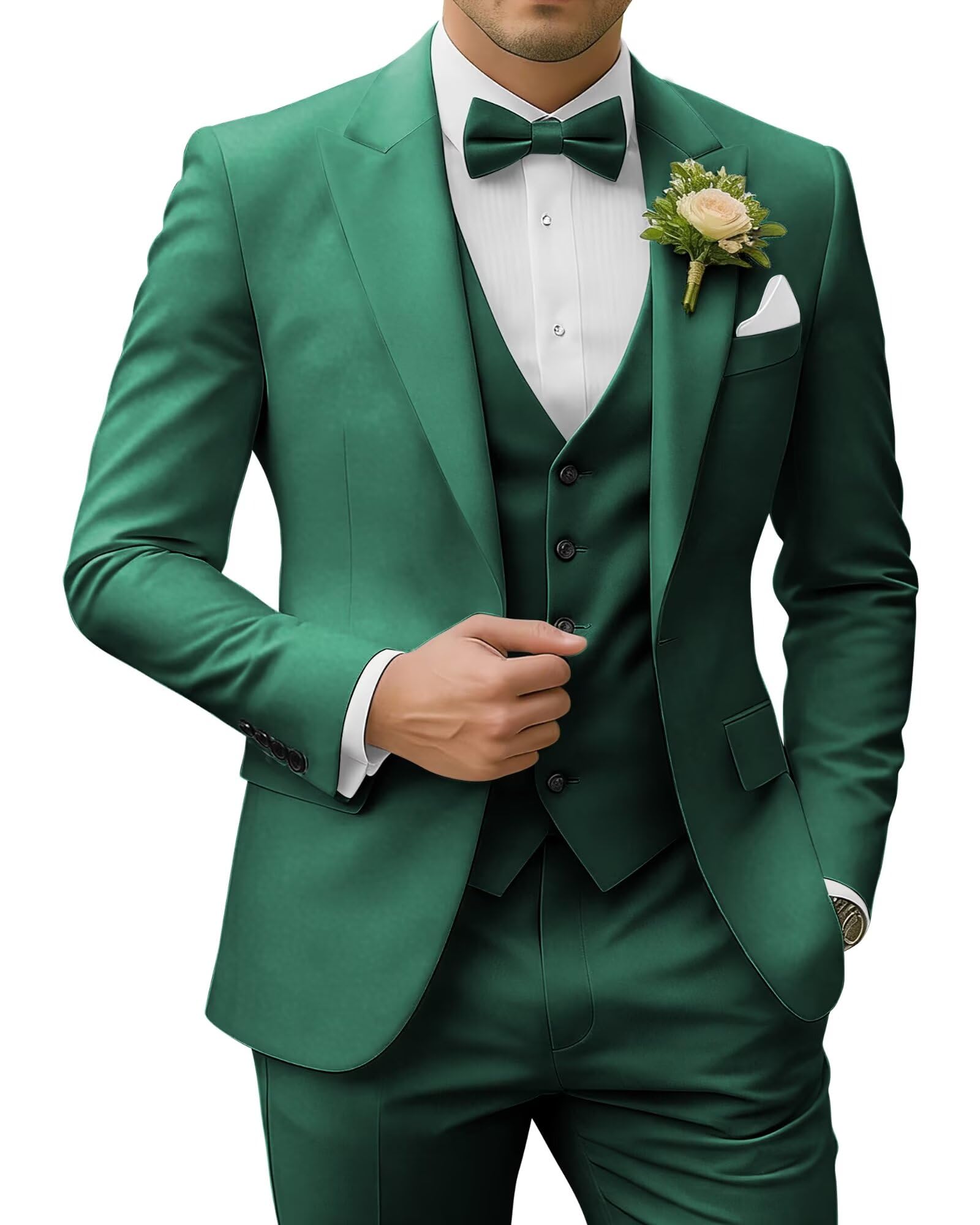 Men's 3 Piece Suits Slim Fit Peak Lapel 2 Button Blazer Jacket Vest Pants Set Wedding Business Prom Party Suit