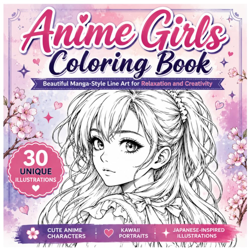 Anime Girl Portraits Coloring Book Beautiful Manga-Style for Relaxation Cute Kawaii Anime Girls and Japanese-Inspired Line Art