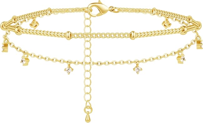Gold/Sterling Silver Anklet Bracelets for Women Waterproof, Non Tarnish 925 Sterling Sliver Plated Heart Evileye Butterfly Charm, Dainty Summer Beach Anklets for Women, Beach Vacation Bikini Outfits for Her Mom