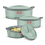 Milton Evoke Jr. Gift Set PU Insulated Inner Stainless Steel Casserole,Set of 3(450 ml,850 ml, 1240 ml),Light Green,BPA Free,Food Grade,Hot and Cold,Easy to Carry,Easy to Store,Chapati,Roti,Curd Maker