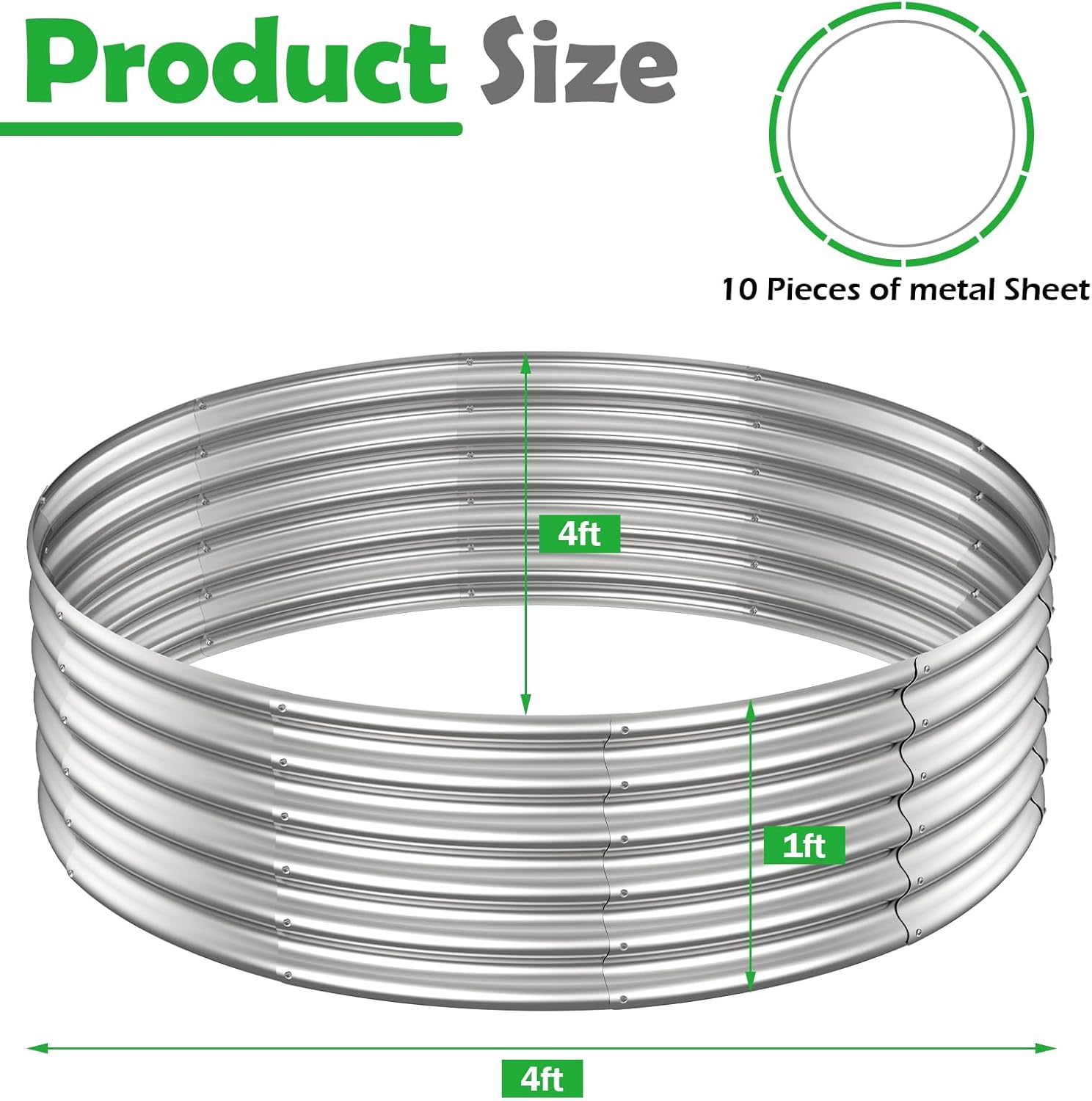 PINPON 4x4x1ft Round Galvanized Raised Garden Bed Outdoor, Large Metal Planter Box for Vegetables, Flower, and Herb Garden, Above Ground Galvanized Steel Garden Bed for Backyard, Patio