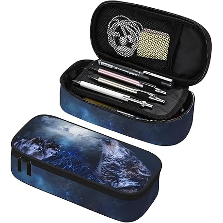 Wolf School Supplies | Large Capacity Pen Bag with Zipper Multifunction Bag for Boys