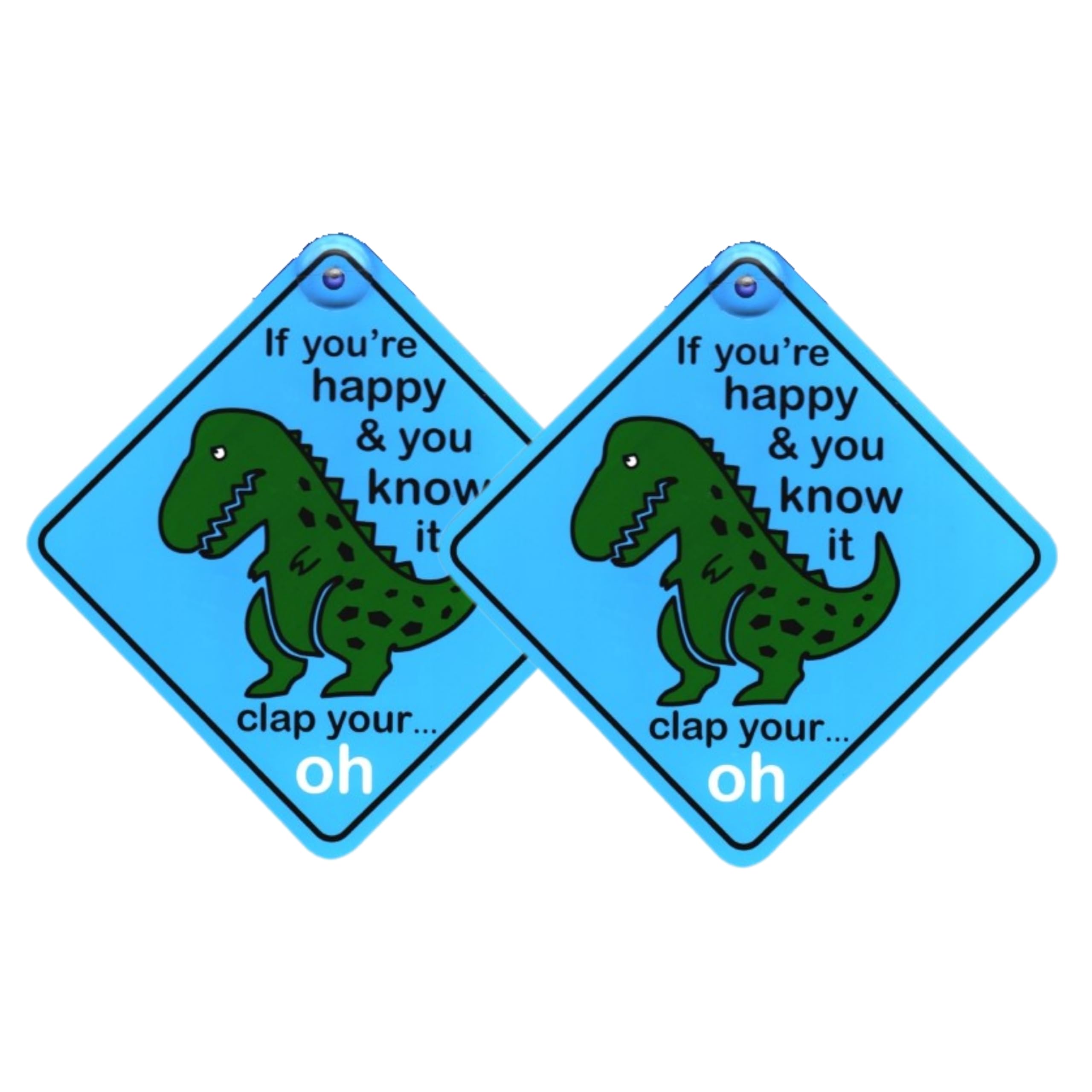 Tek Automotive Blue, Green T-Rex Dinosaur Funny Car Sign – Twin Pack, High Visibility, Screen Printed Vinyl, 14X14cm With Window Sucker – Gift For Dinosaur Lovers
