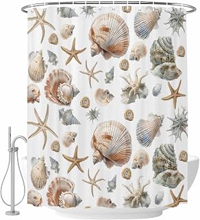ZFUNCING Shower Curtain for Bathroom Summer Ocean Shell Starfish Waterproof Bath Curtains Grommet Shower Curtains with Hooks for Bathtubs Toilet Decor 36x72in Classic Marine Life