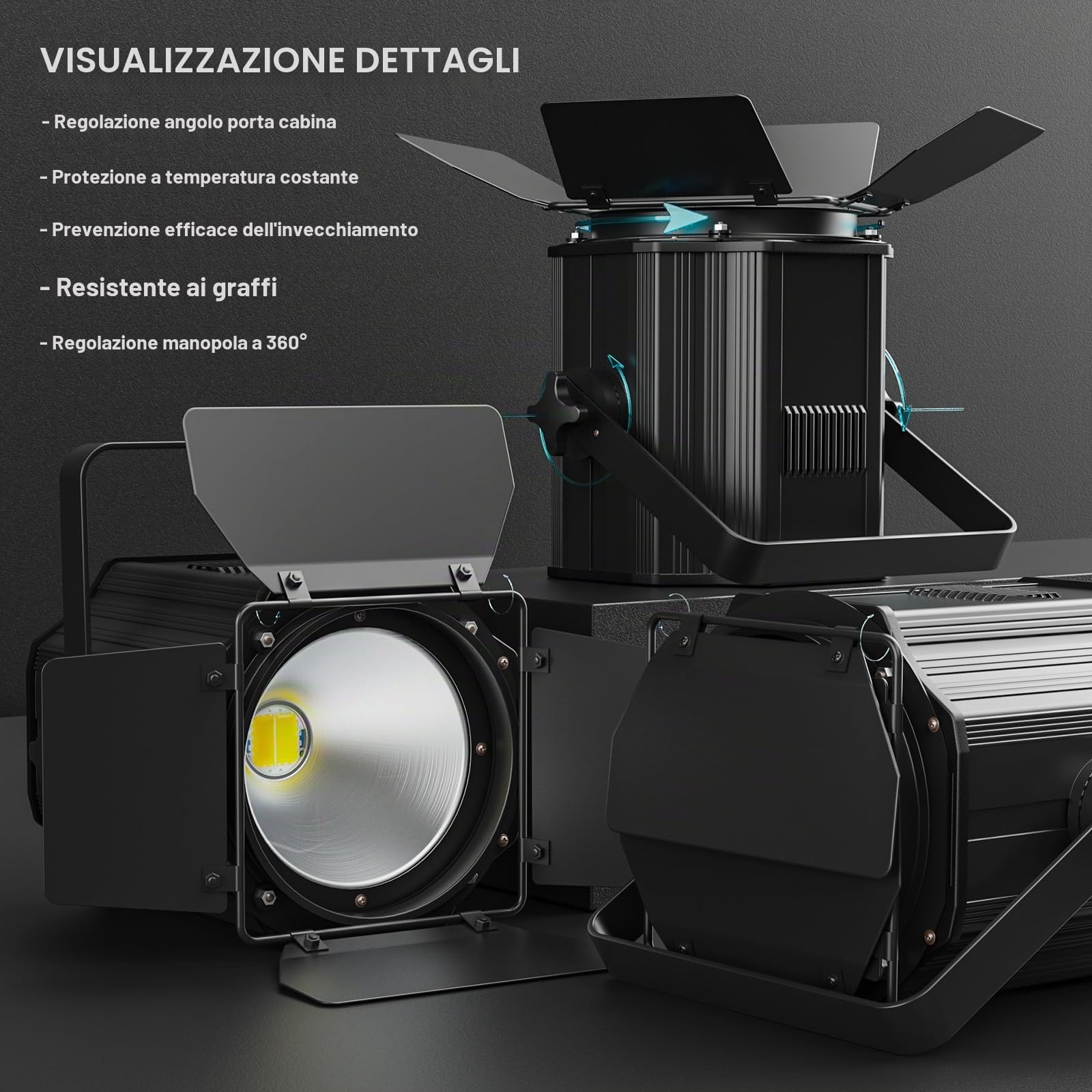 200 W COB Par LED Proiettore da palco con otturatori dimmerabili, 3500 a 7500 K 2 in 1 illuminazione da scena DMX/modalità master-slave luce per feste DJ, chiesa, concerto, matrimonio