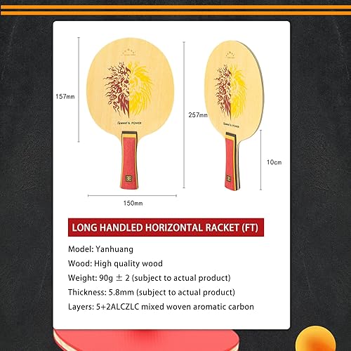 Miniatura 2 de YAN-Wang - Pala de ping pong profesional, Oneside es externa y otra cara está integrada en la raqueta de tenis de mesa de carbono de arilato, para