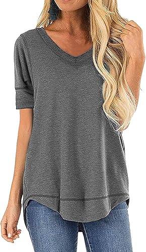 JomeDesign Summer Tops for Women Short Sleeve Shirts V Neck Tshirts Casual Tunic Tops