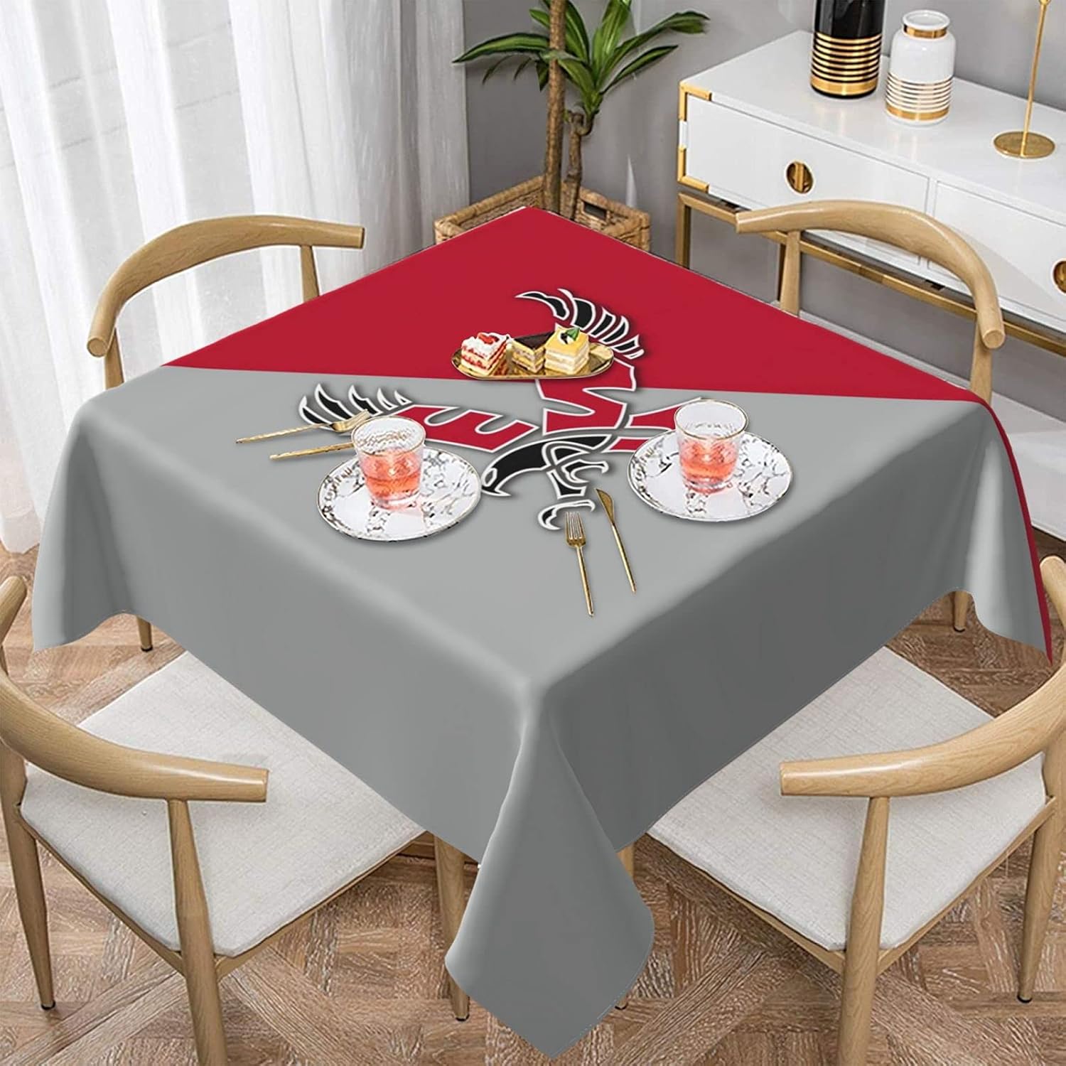 Eastern Washington University Tablecloth Foursquare Decor Desk Oilproof Waterproof Tabletop Cover Cloth Table Cover for Buffet Party Dinner Picnic Kitchen