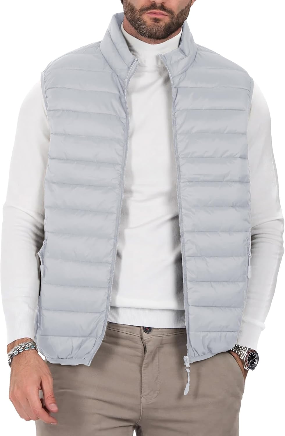 Polu Men's Puffer Vest Lightweight Sleeveless Jacket Full Zipper Outerwear Vest Outdoor Puffer Vest with Pockets