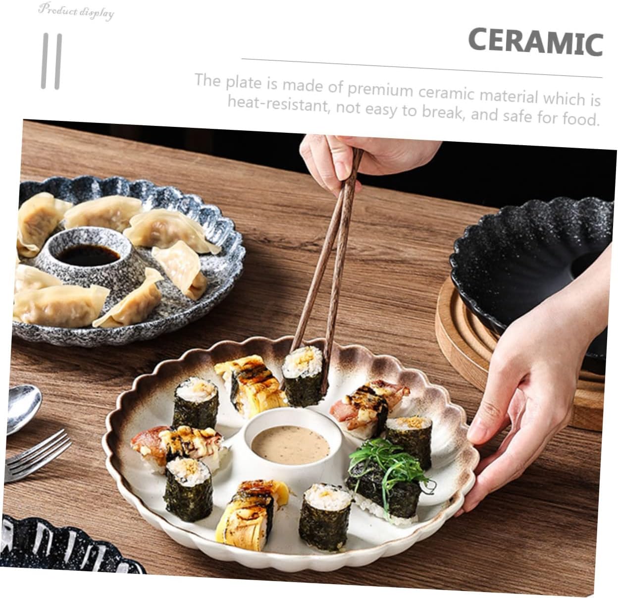 Unomor Ceramic Sushi Plate Japanese Style Dumpling Serving Plate Dip Dish Decorative for Home