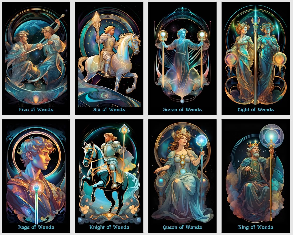 Baraja de tarot Art Nouveau | 78 cartas ilustradas con arte de línea fluida y simbolismo místico | Elegante herramienta de adivinación inspirada en la Belle Époque