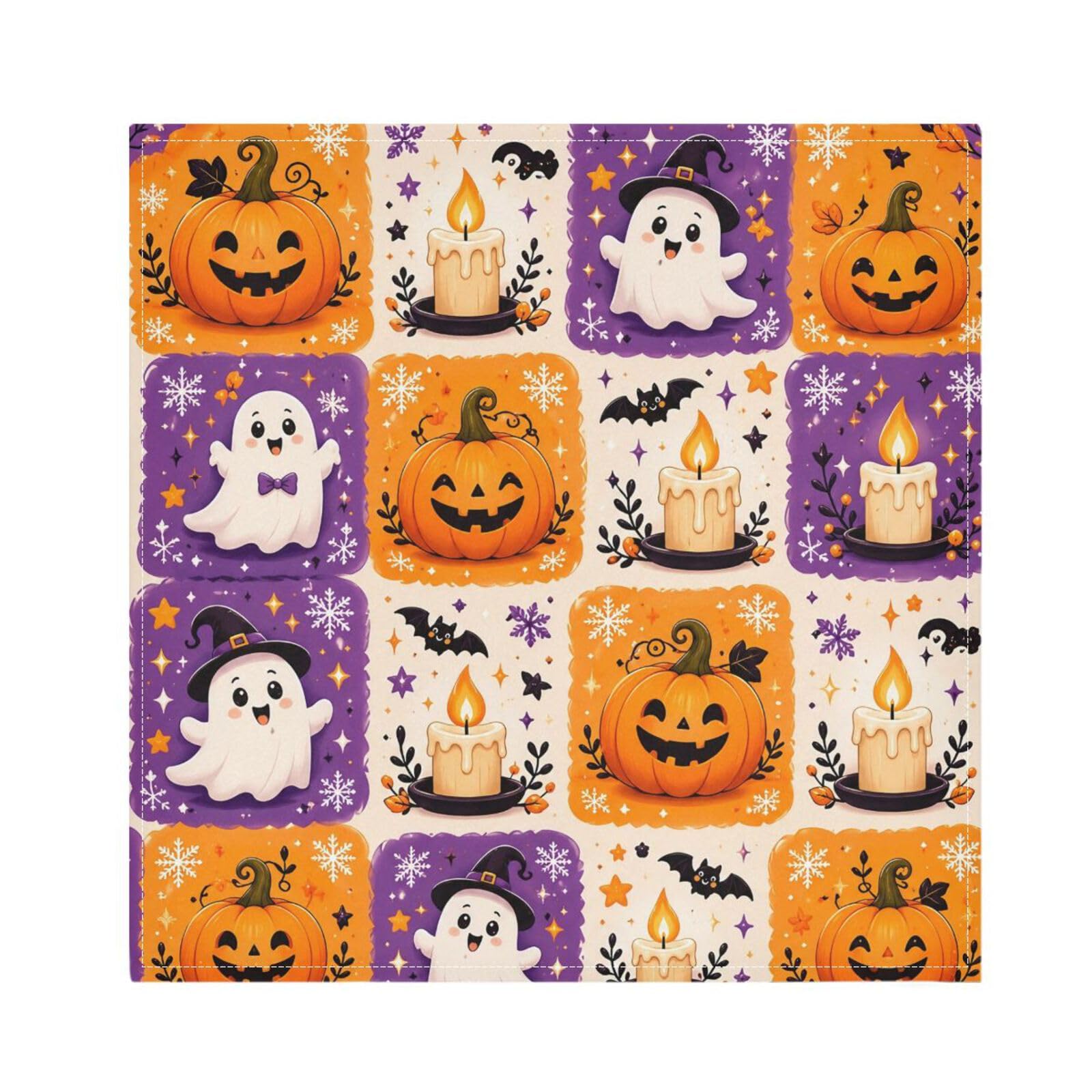 Ttgoth Halloween Boo Cloth Napkin Set of 4 Washable & Reusable Dinner Napkins for Dining Table, Banquets, Wedding, Party, 50x50 cm