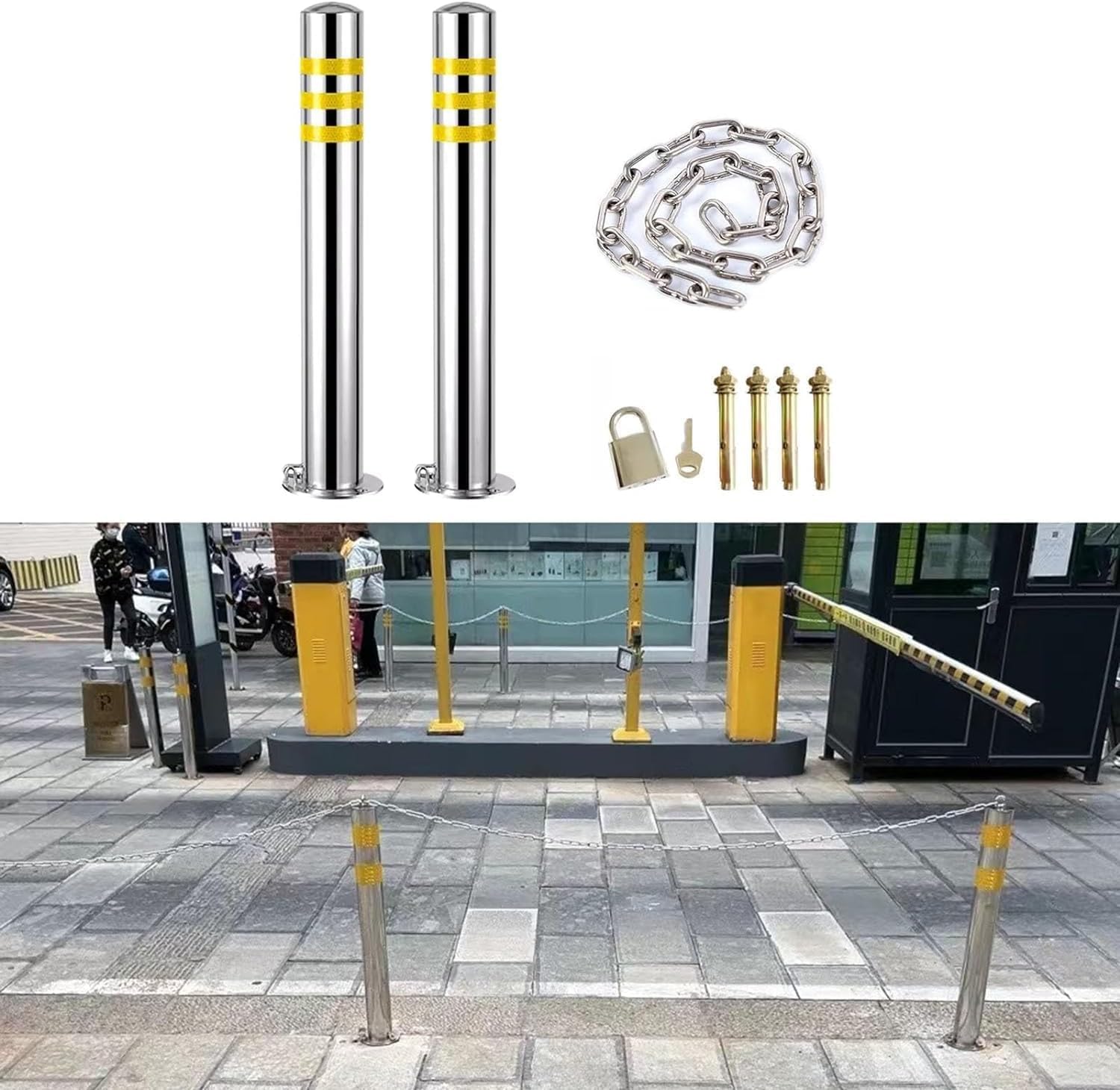 JYBNBBE Driveway Bollard Post, Traffic Delineator Post, Night Reflective Design, for Sidewalk Roads Schools,2 Pcs-23.6inch/60cm tall