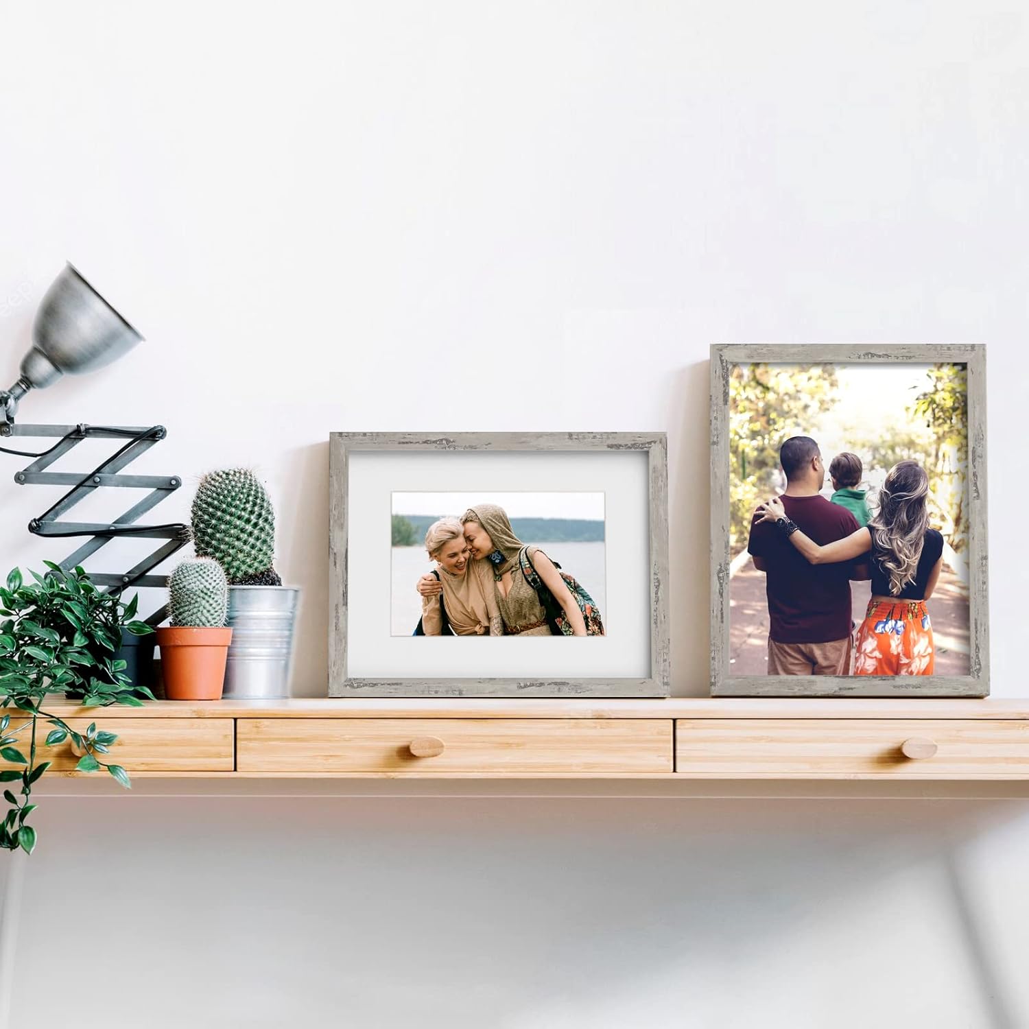 BSRHOMR 12x16 Picture Frame with Mat, Distressed Gray Photo Frame 6 Pack with 11 x 14 Mat, Display Table Top or Wall Mount for Home Decor