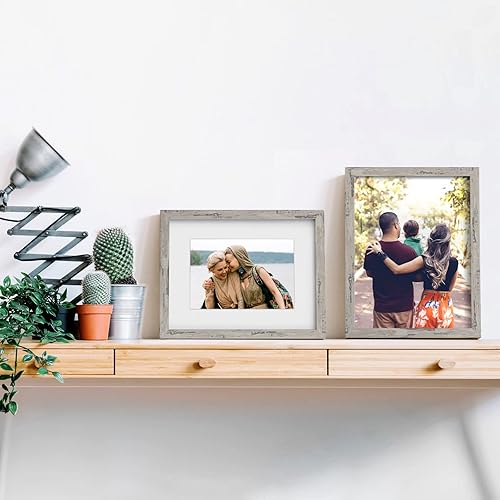 Miniatura 2 de Portarretratos de 8 x 10 pulgadas, color gris envejecido, paquete de 2 unidades, para exhibir imágenes de 5 x 7 pulgadas con paspartú o de 8 x 10