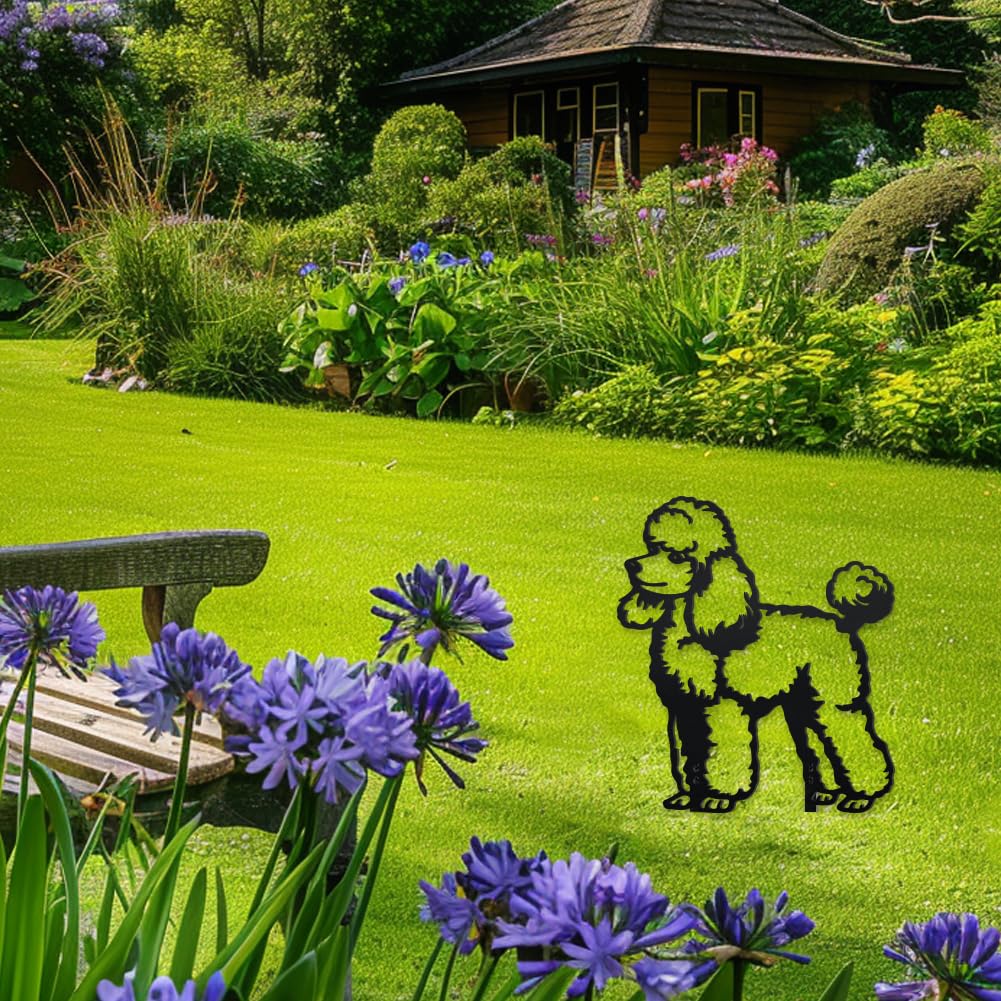 WADORN Poodle Metal Decorative Garden Stakes, Dog Outdoor Statues Silhouette Funny Black Animal Dogs Silhouette Outdoor Stakes Decor Gift for Garden Ornaments Yard Backyard Patio Lawn Art Decors