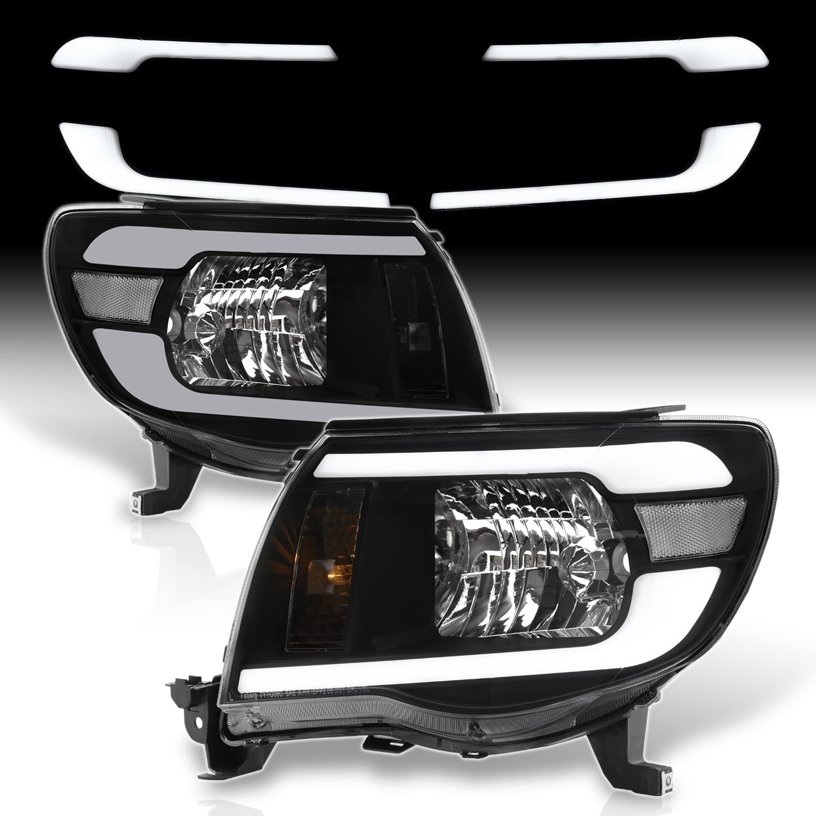AJP Distributors Black Housing Clear Lens Corner LED DRL Driving Headlights Bumper Signal Lamps Assembly Pair Compatible/Replacement For Tacoma 2005