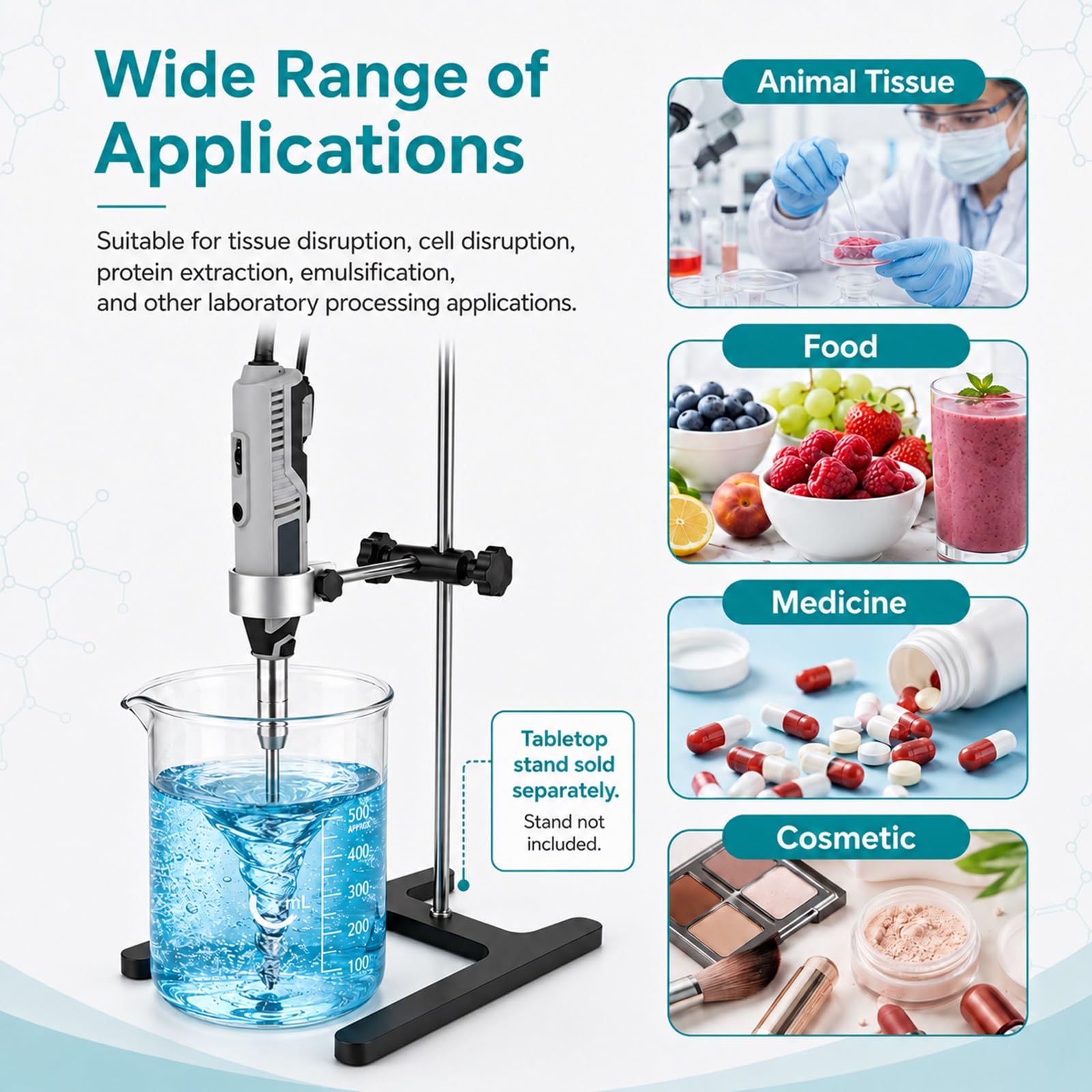 Homogeneizador De Tejidos De Laboratorio De Alta Velocidad, Máquina De Trituración Celular De 0,5 A 250Ml, 6 Velocidades Ajustables (5000-35000RPM), Mezclador Dispersor Y Emulsionador