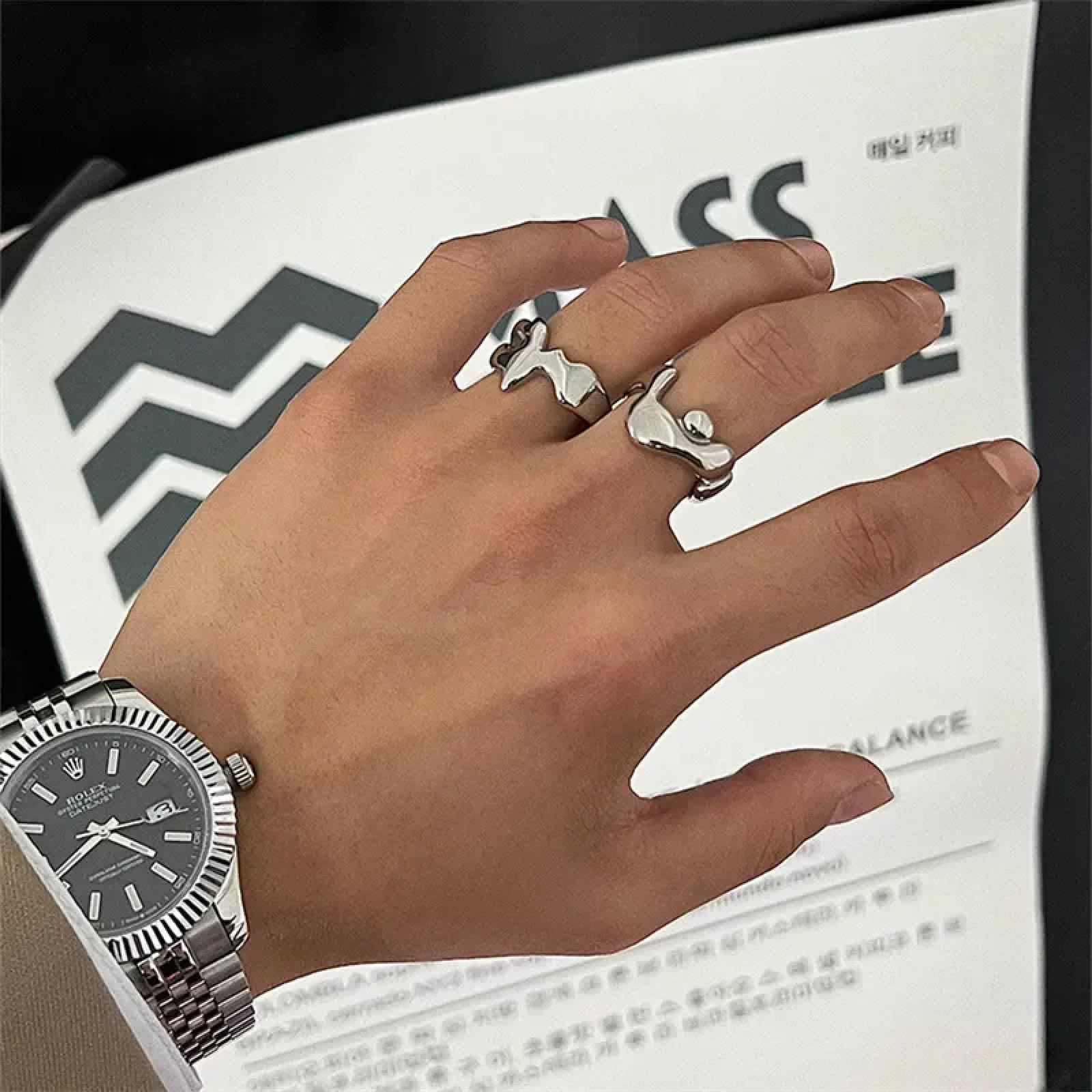 Ring Ringe Damen Bijouterie Herren Liquid Lava Ring Paar Unregelmäßige Ins Minimalist Hip-Hop Mode All-Match Set Schmuck Accessoires