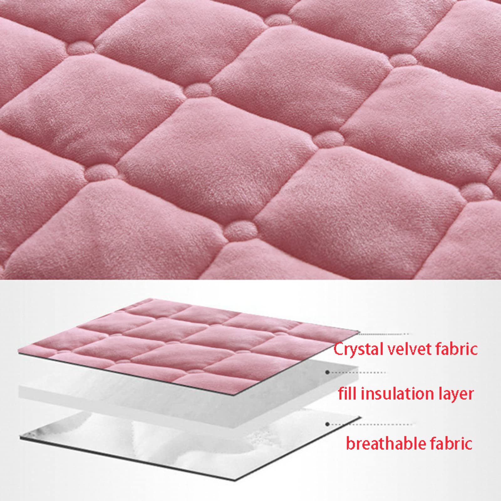 Sábanas bajeras de colchón con esquinas elásticas, para otoño e invierno, terciopelo de cristal acolchado grueso, color sólido, protector de colchón de bolsillo profundo, rosa, 180 x 200 cm + 25 cm (3
