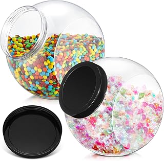 2 Pcs Plastic Candy Jar with Lid 192 oz/ 1.5 Gallon Large Slanted Storage Jar Clear Food Storage Canisters for Cookies Jelly Beans Snacks Candy Buffet Indoor Outdoor Wedding (Black)