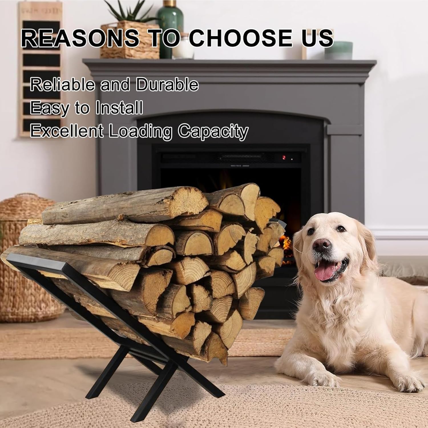 Firewood Rack Indoor for Fireplace Wood Storage, X-Shaped Firewood Log Holder Outdoor, Large Capacity Firewood Carrier Organizer Outside,