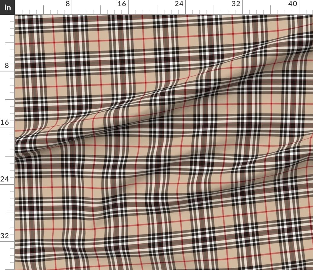 Spoonflower Fabric - Classic Beige Plaid Tan Tartan Southdown Scottish Stripe Traditional Printed on Petal Cotton Fabric Fat Quarter - Sewing Quilting Apparel Crafts Decor