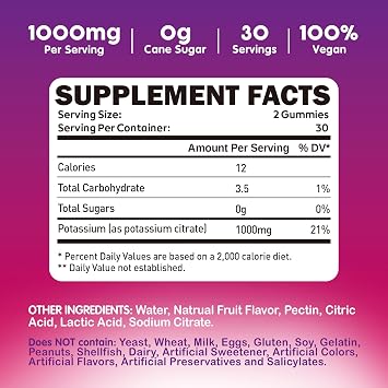 Potassium Citrate 1000mg Gummies Calcium Citrate 1000mg Gummies,Support Leg Cramp, Bone & Muscle Health