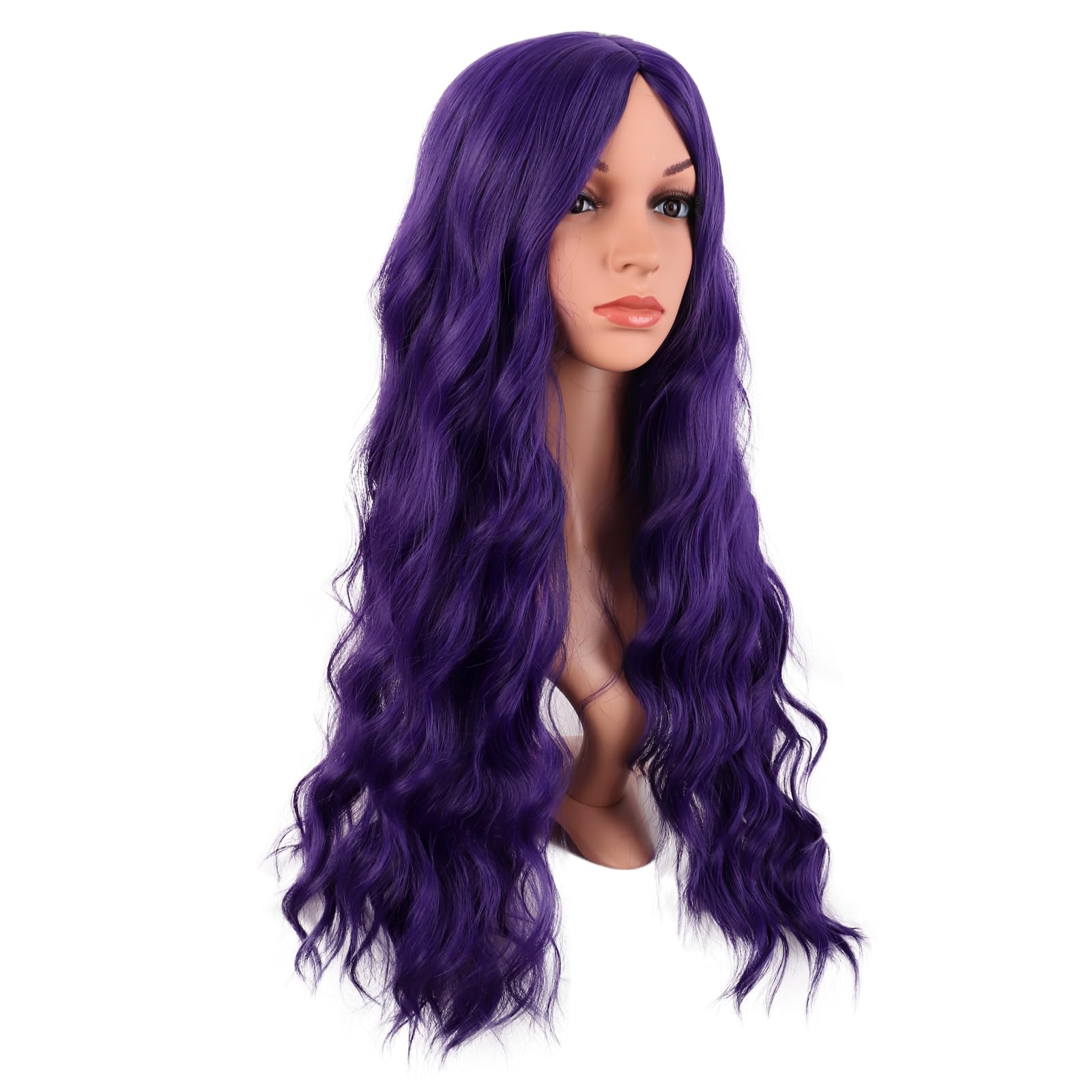MapofBeauty 28 Inch/70 cm Long Wavy Middle Part with No Bangs Synthetic Fiber Curly Fashion Women Party Cosplay Wig (Dark Purple) - Image 2