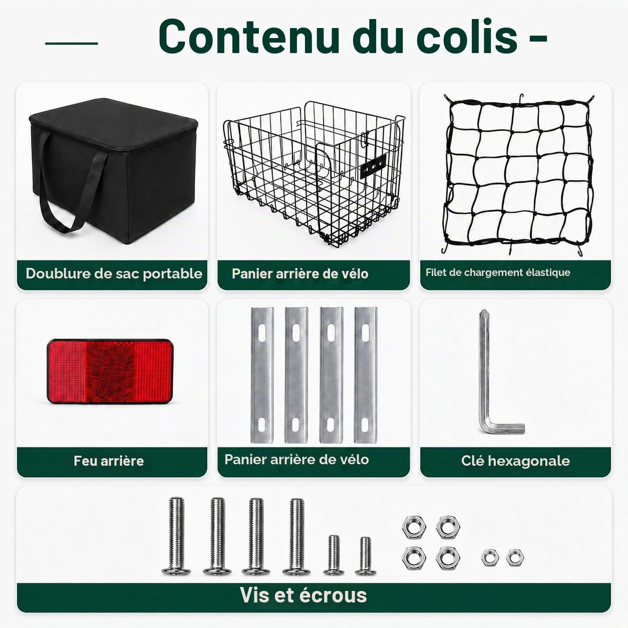 Panier Arriere Velo Pliable, Grand Panier de vélo arrière avec Doublure intérieure, Poche en Filet et Housse étanche pour Porte-Bagages, capacité de Charge 35 kg pour Le Transport de Marchandises