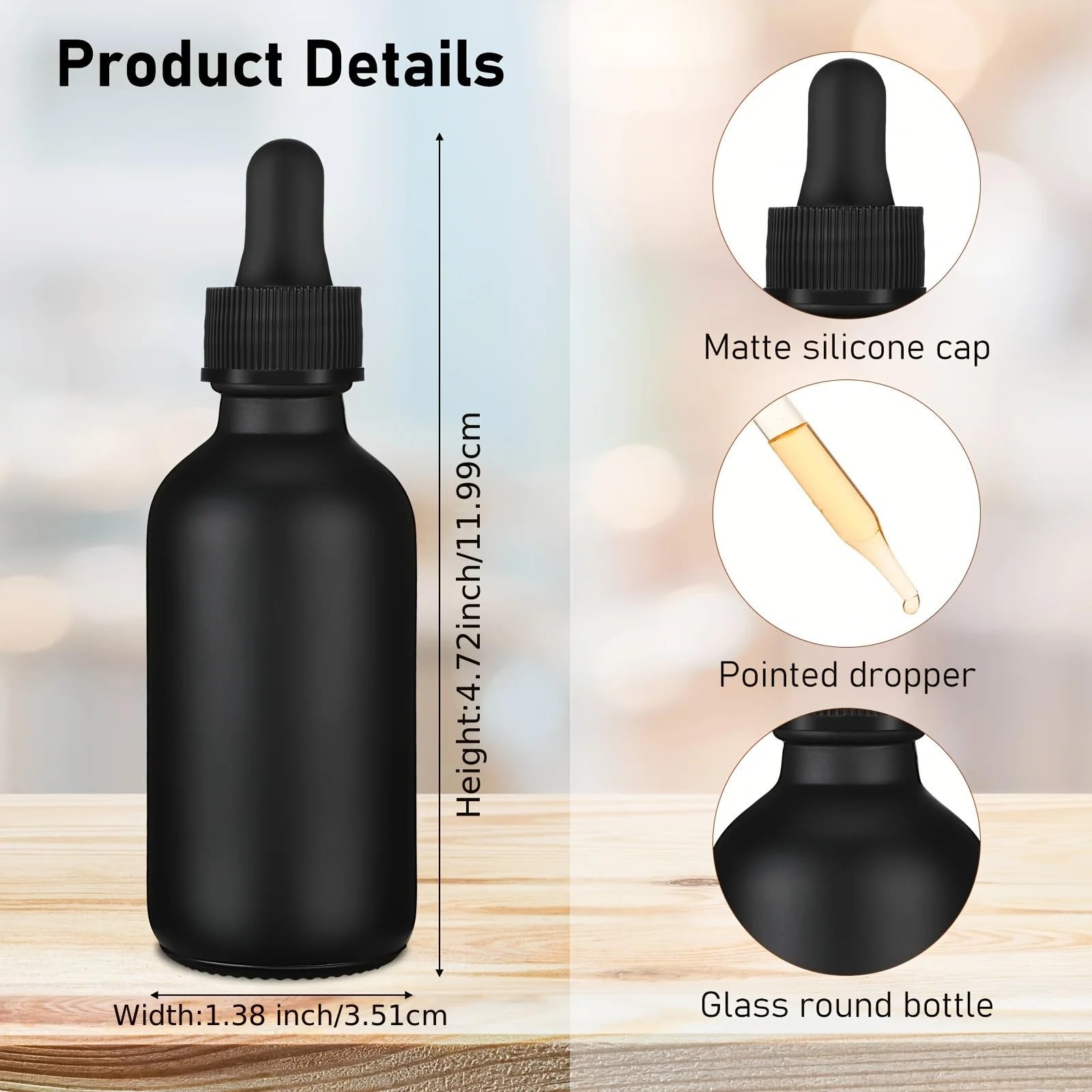 Pipettenflasche 30 Stück mattschwarze Glas-Tropfflasche for ätherische Parfümöle, mattierter Tropfer, tragbar, nachfüllbar, for Reisen(GLASS_5ML)