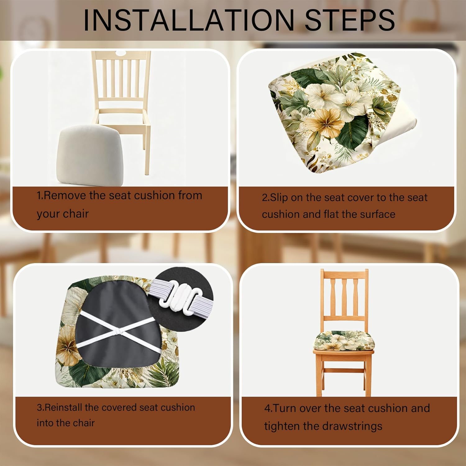 Chair Covers - Elastic Printed Dining Chair Slipcovers, Removable Washable with Elastic Band, Anti-Slip，Protective Covers for Dining Chair Cushions (Type 18, 6-Piece Set)