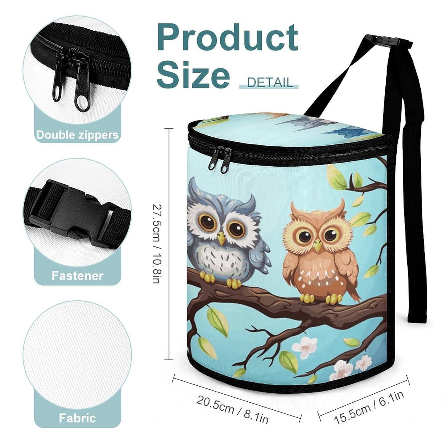 Owls on A Branch Car Trash Can 5.4 Gallon Smell Proof Hanging Car Garbage Bag with Lid Multipurpose Vehicle Garbage Organizer Cars Trash Bag for Outdoor Travel Home Use