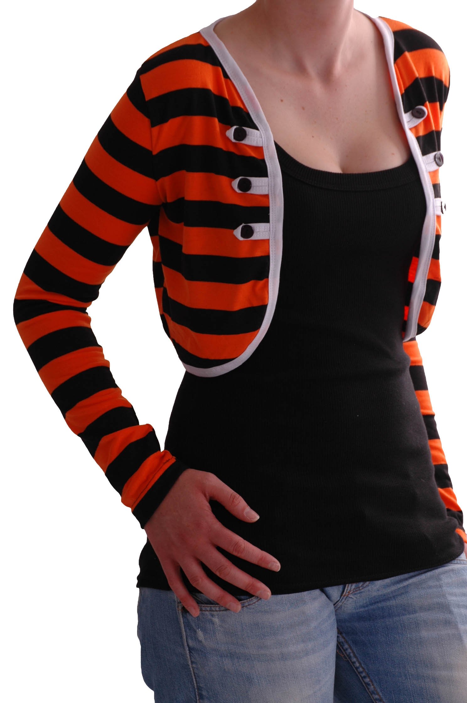 Eye Catch - Sienna Military Style Open Front Cardi Bolero One Size Orange Black