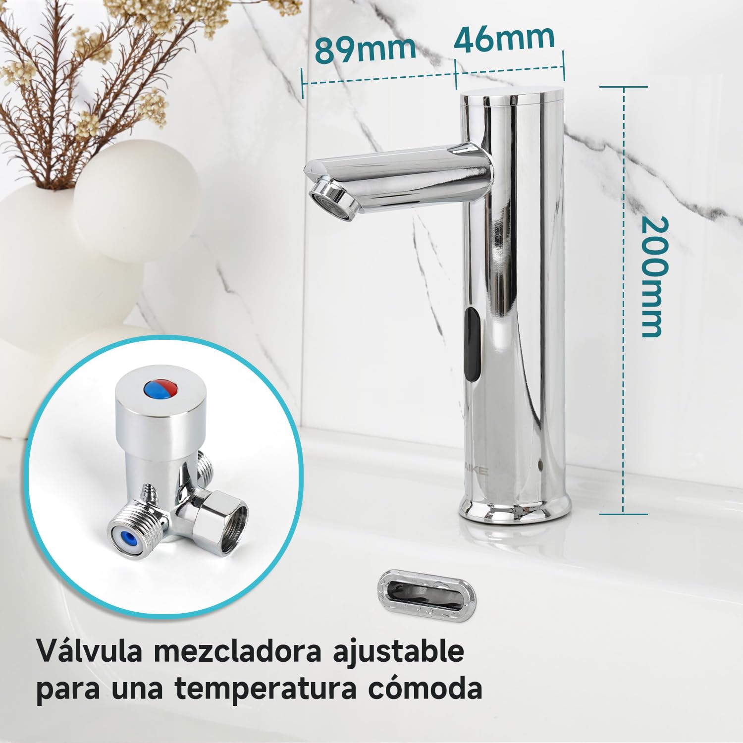 AIKE Grifo Comercial Con Sensor Para Baño, Sin Contacto Con Batería, AK7501 Cromo