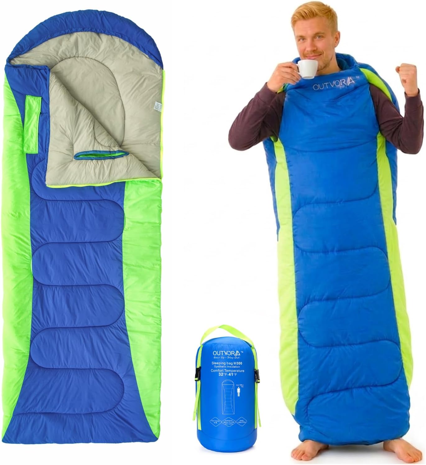 Wearable Sleeping Bag with Arm Holes - 32°F Survival Gear for Adults, 400T High-Density Shell, Left/Right Zipper Connectable for Double System