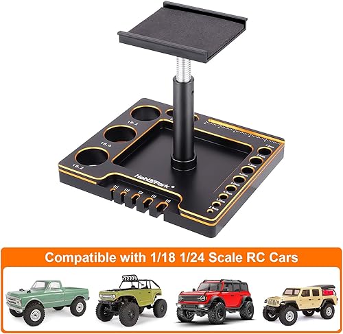 Miniatura 5 de Hobbypark Soporte de trabajo sobre orugas RC 118 124 con rotación de 360 grados, elevador o inferior, estación de trabajo de reparación de