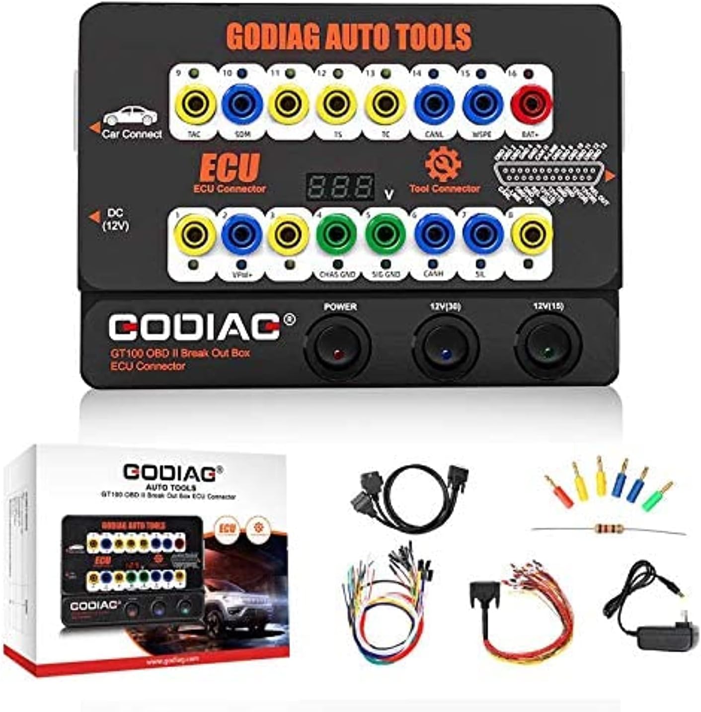 GODIAG Breakout Box -OBD2 Protocol Detector Car Test Box for OBDII Protocol Communication Detection/ECU Tool Maintenance/Diagnosis/Programming/Coding