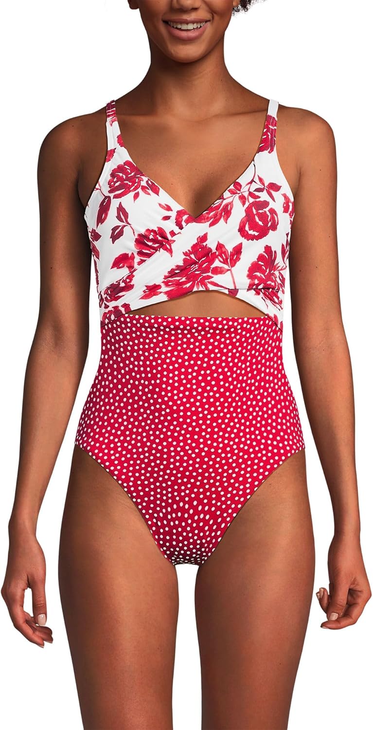 Lands' End Women's Wrap Monokini High Leg One Piece Swimsuit