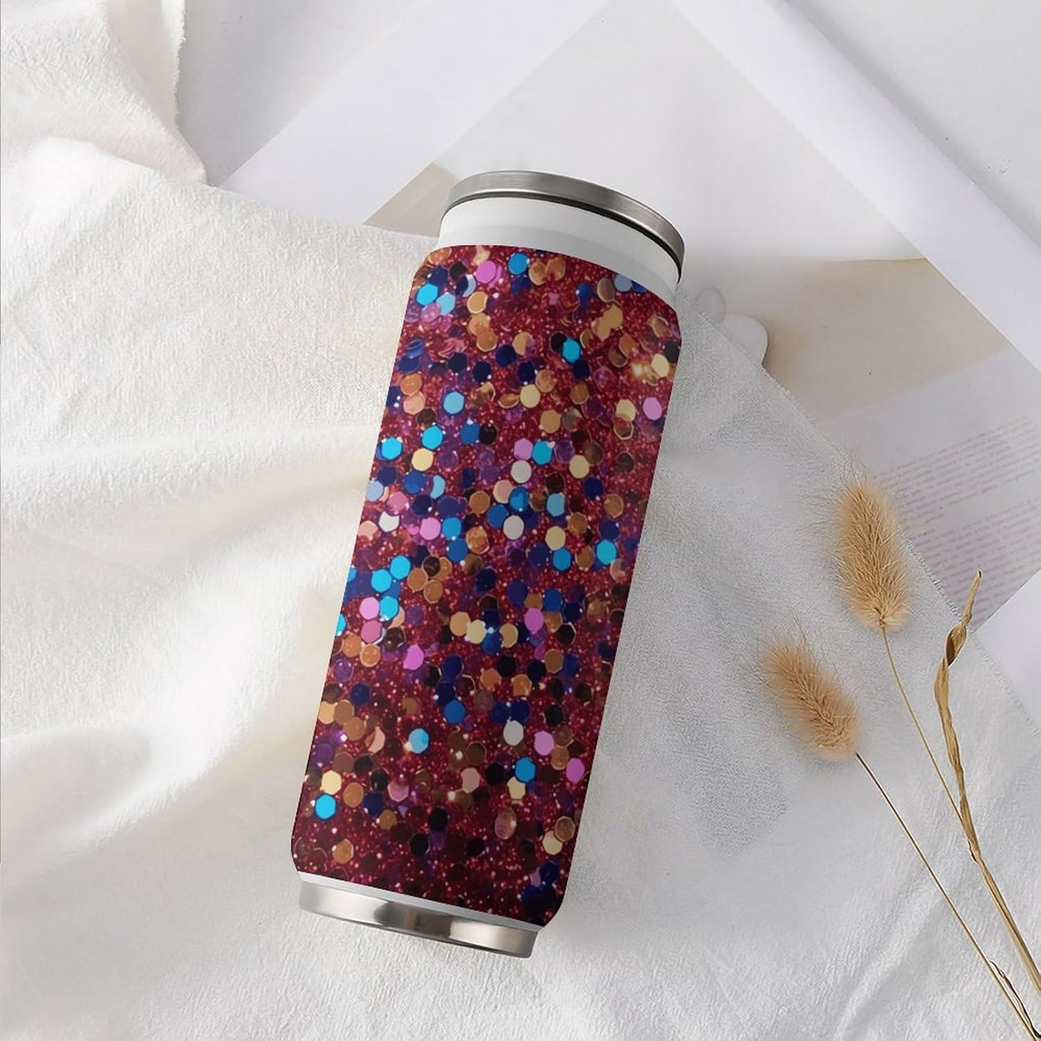 Stainless Steel Cups Glitter Pattern Printed Coke Cup Stainless Steel Insulated Cups with Lid And Straw
