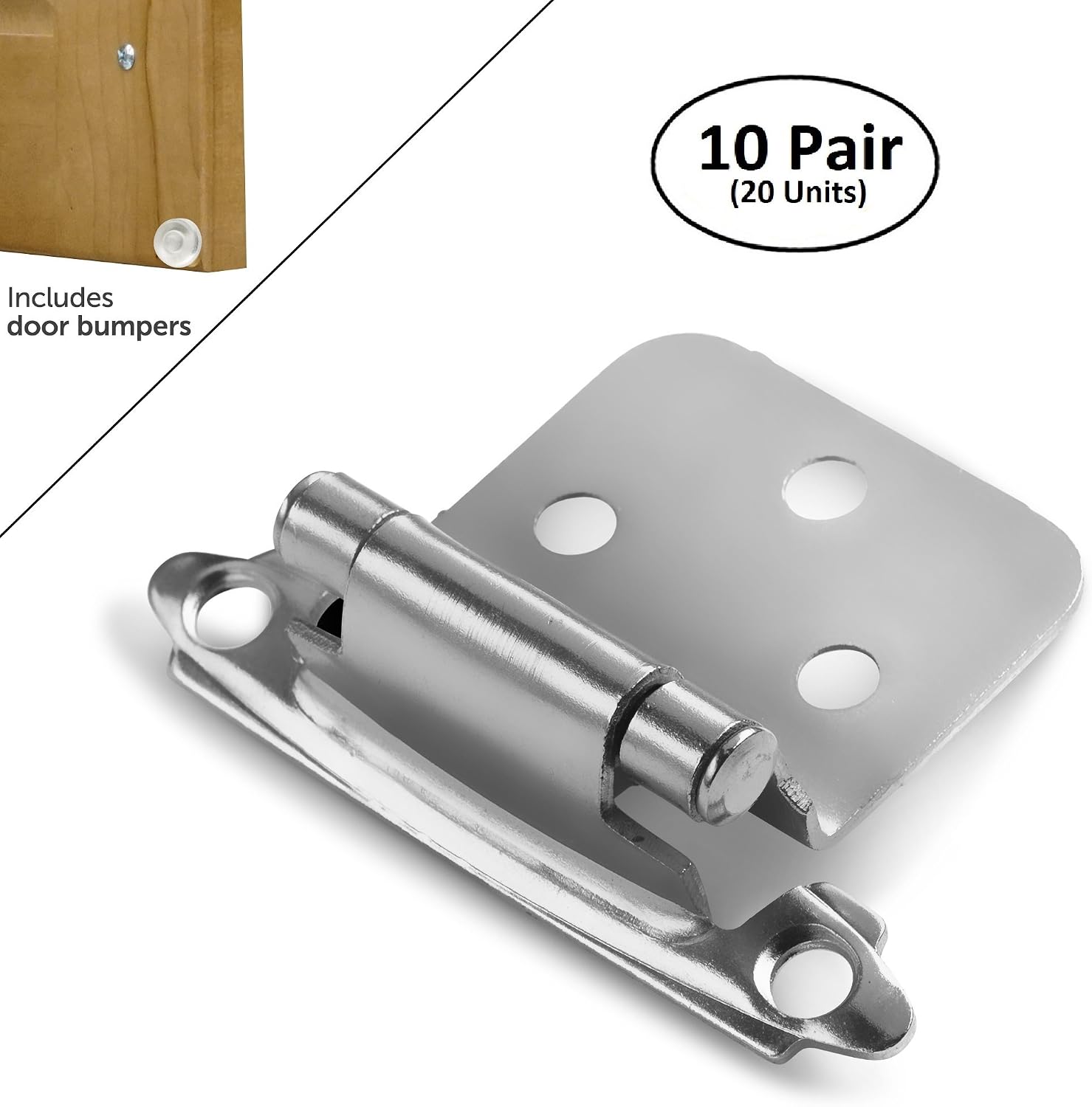 Berlin Modisch Overlay Cabinet Hinge 10 Pair (20 Units) Self-Closing Decorative, Face Mount, for Variable Overlay Kitchen Cabinet Doors Satin Nickel Finish, with Sound Dampening Door Bumpers