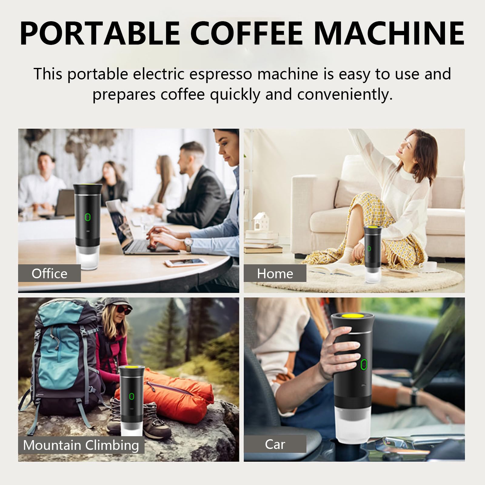 Macchina da Caffè Espresso Portatile, Macchina per Caffè Espresso Elettrica 3 in 1, 60ml Caffettiera Elettrica da Viaggio con Batteria per 12V Auto e Camion e Campeggio