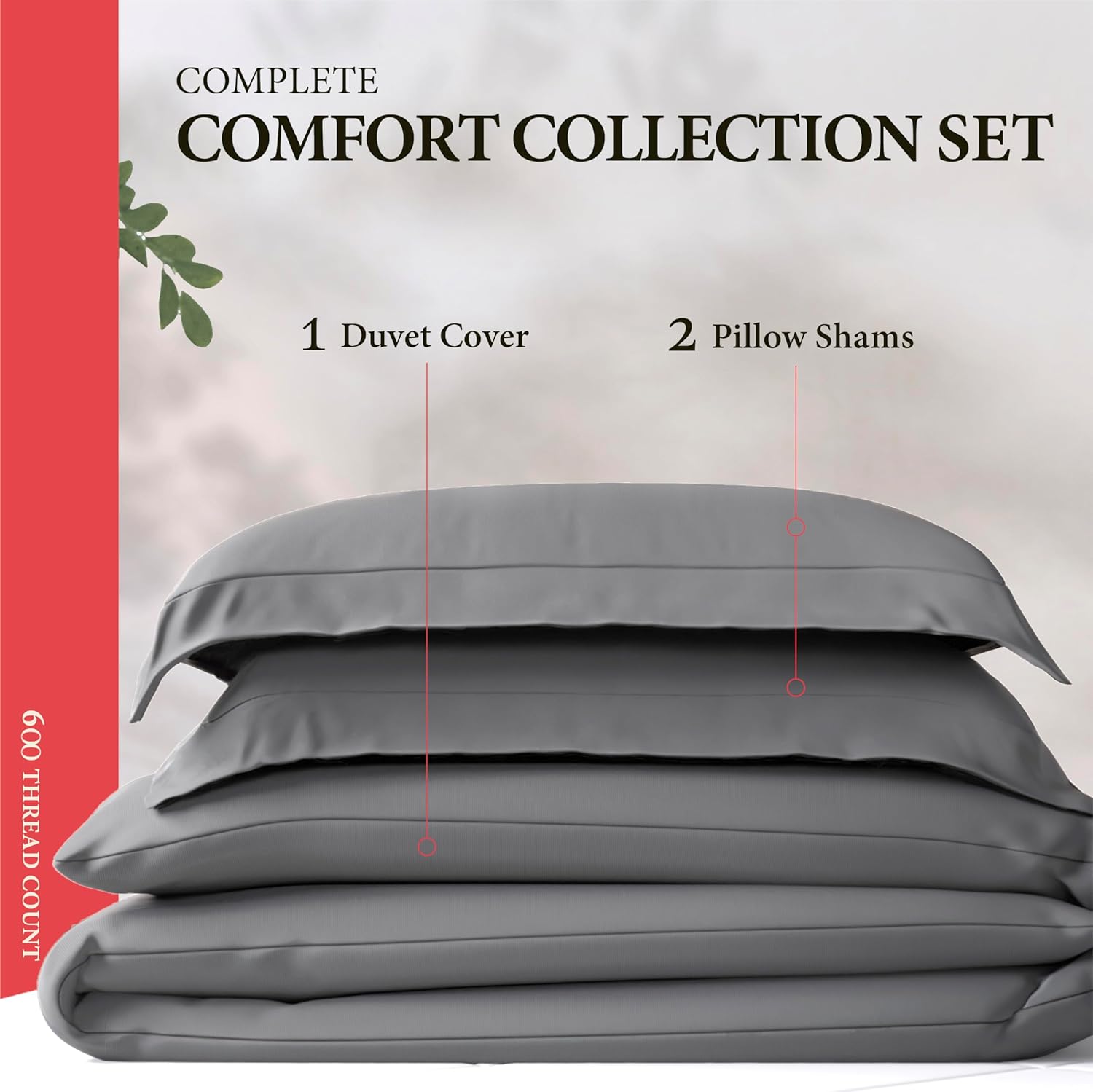 Ashton Sheets Egyptian Cotton Queen Size Duvet Cover Set - Premium 600 Thread Count 100% Egyptian Cotton Soft Sateen Weave Comforter Cover, Zipper Closure & Corner Ties (3 Pc, Dark Grey, Queen/Full)