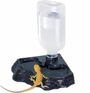 MRTIOO 17oz Automatic Reptile Water Feeder Bowl for Geckos, Lizards, Turtles, Bearded Dragons - Terrarium Tank Dispenser, Black