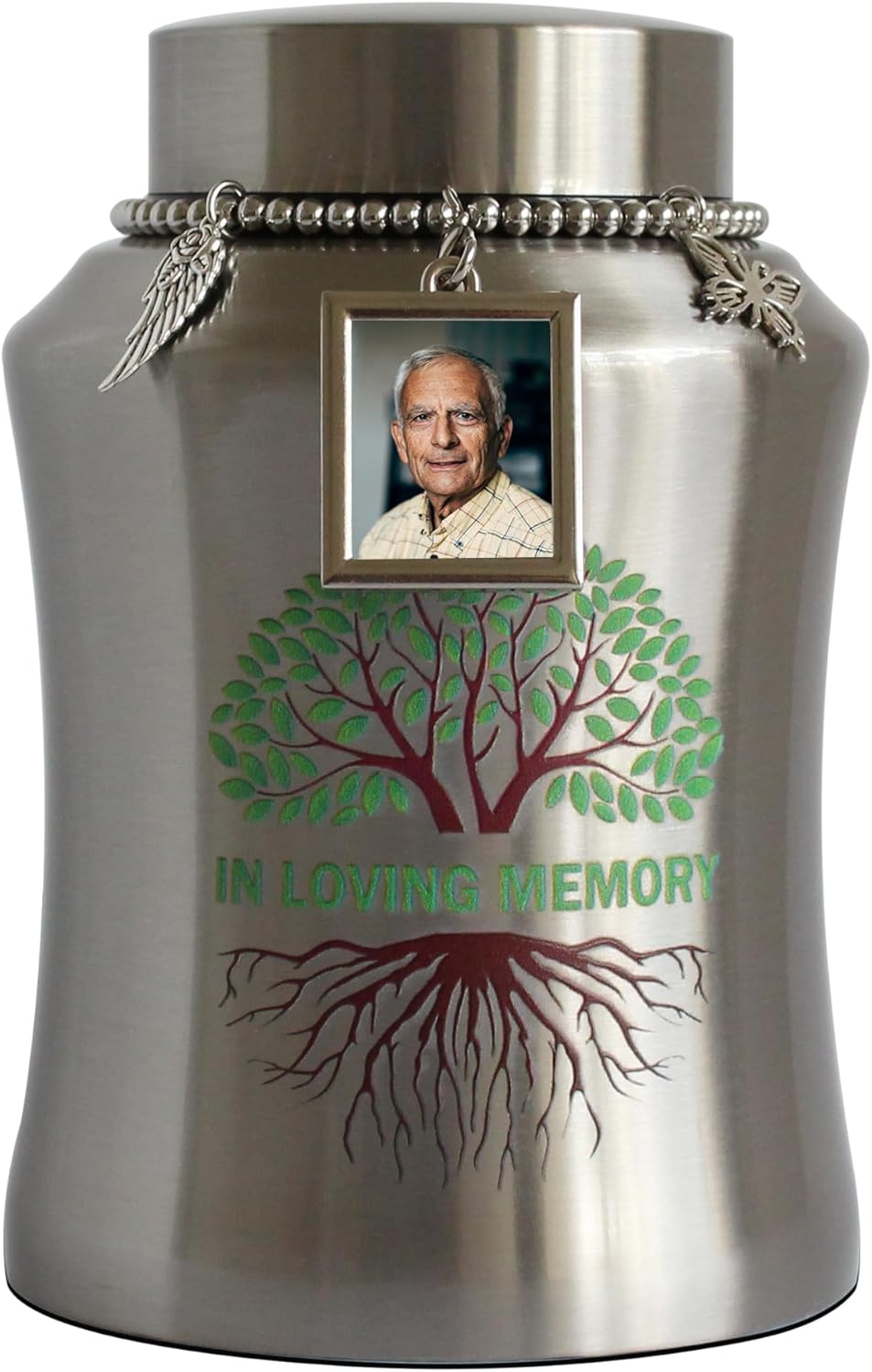 Medium Urn for Human Ashes with Picture Frame Stainless Steel Tree of Life Cremation Big Urn Decorative Memorial Funeral Burial Urn for Ashes Dad Mom Male Female Keepsake Small urn for Human