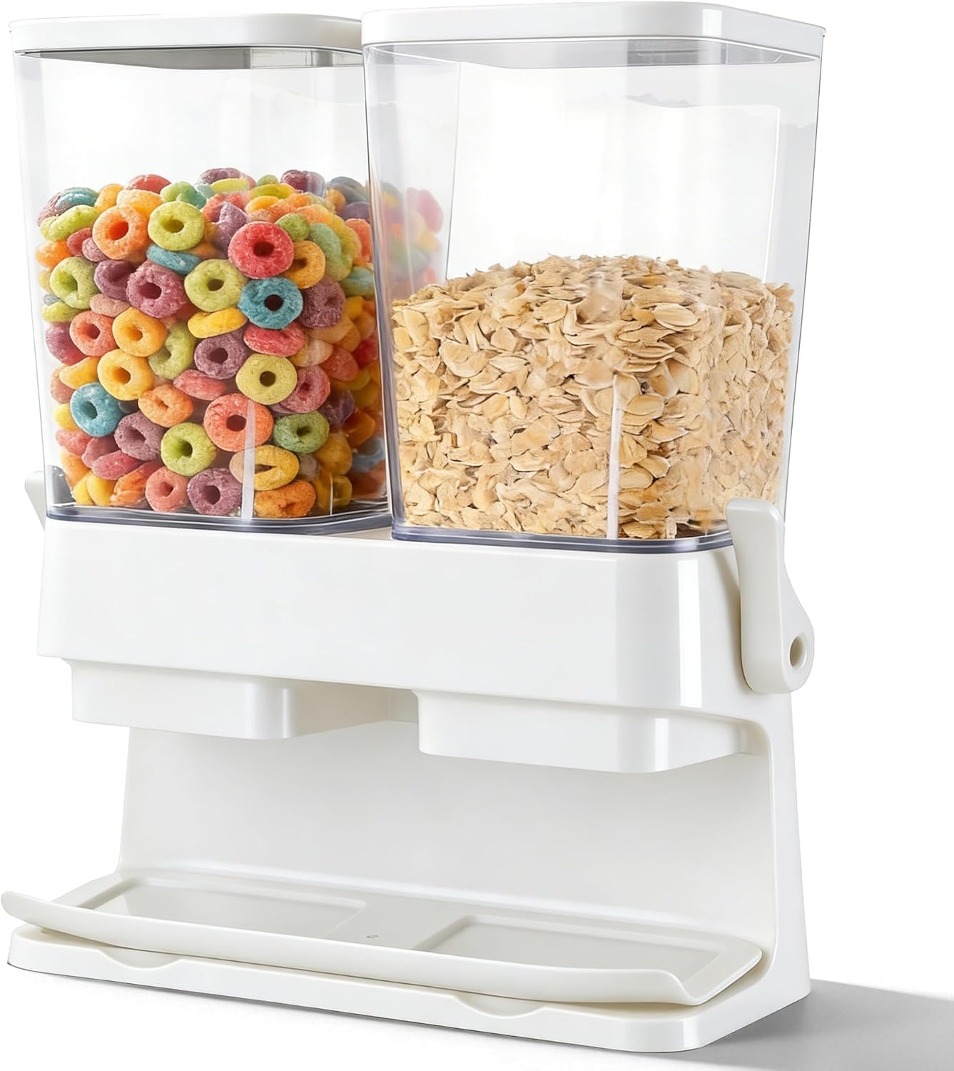 Set di 2 dispenser di cereali, doppio contenitore ermetico da 3 l per cereali, contenitore trasparente per noci, chicchi di caffè e alimenti secchi, contenitore da cucina con grande capacità (bianco)