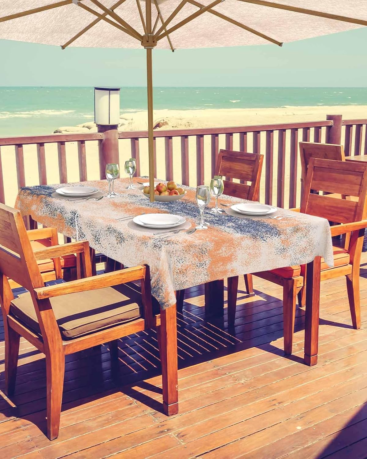 Orange Blue Outdoor Rectangle Tablecloth with Umbrella Hole 54x80,Wrinkle Free Wipeable Fabric Table Cloth Waterproof Zippered Cover for Camping Patio Party,Modern Abstract Painting Graffiti Art